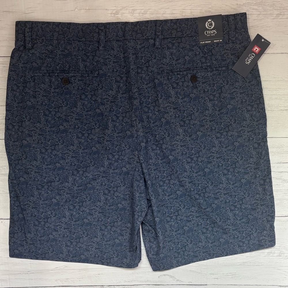 NWT Chaps Flat Front Shorts Men's 38 Blue Floral Pattern Casual Summer - Picture 6 of 7